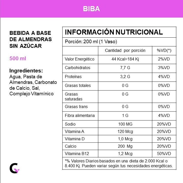 BEBIDA de ALMENDRAS original SIN AZUCAR x500ml - Biba