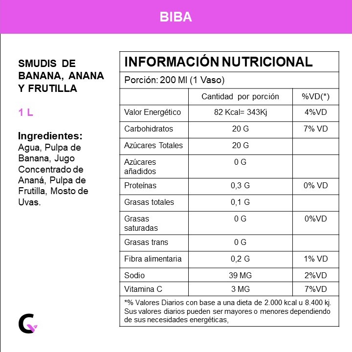 SMUDIS de BANANA, ANANA Y FRUTILLA x1l - Biba