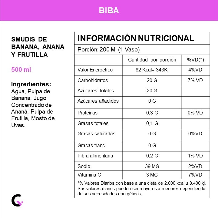 SMUDIS de BANANA, ANANA Y FRUTILLA x500ml - Biba