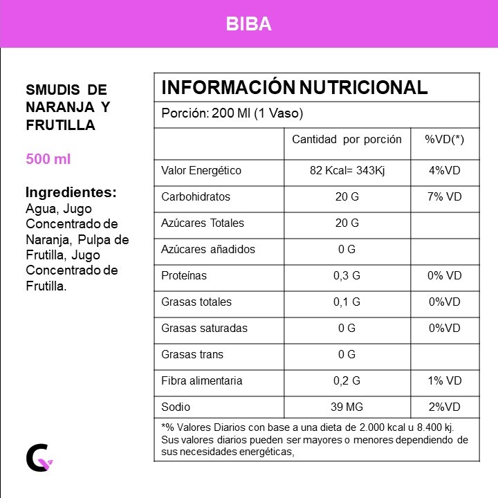 SMUDIS de NARANJA y FRUTILLA x500ml - Biba