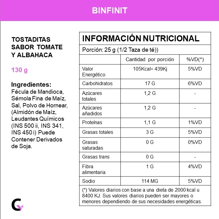 TOSTADITAS sabor TOMATE y ALBAHACA x130g - Binfinit