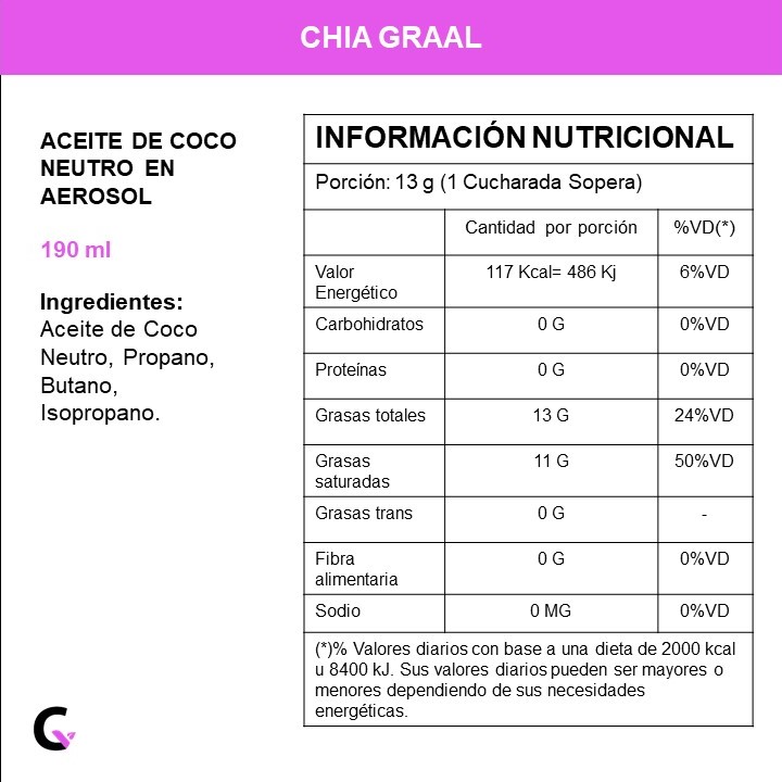 Aceite de coco NEUTRO en AEROSOL x190ml - Chia graal