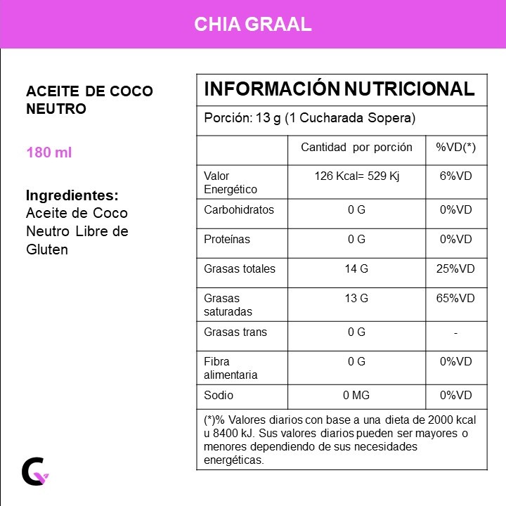 Aceite de coco NEUTRO x180ml - Chia graal