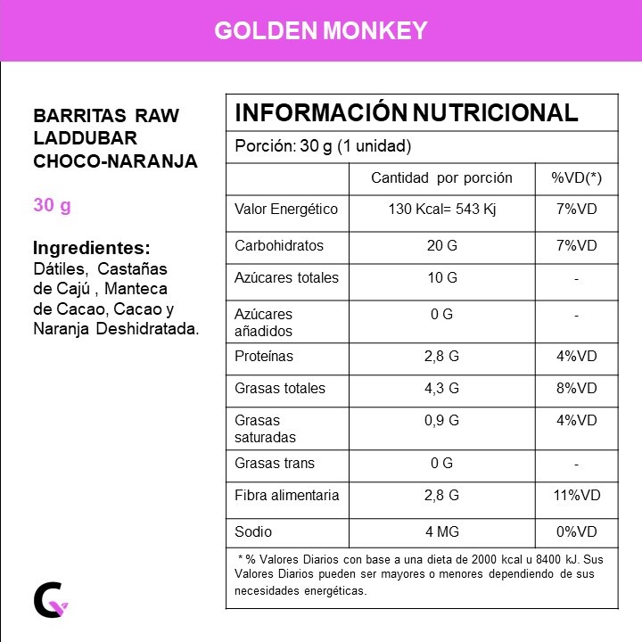 Barritas RAW NARANJA y CACAO x12 unid - LadduBar