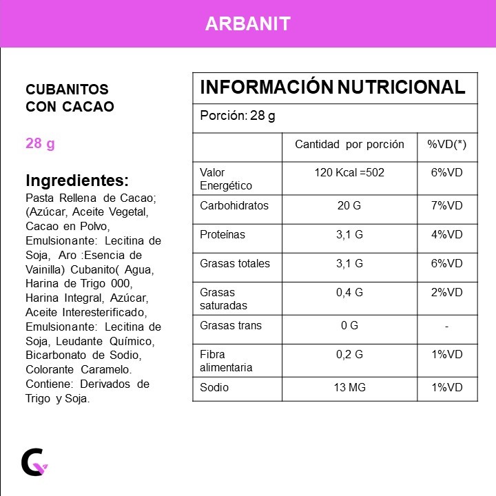 CUBANITOS con CACAO x12 unid - Arbanit