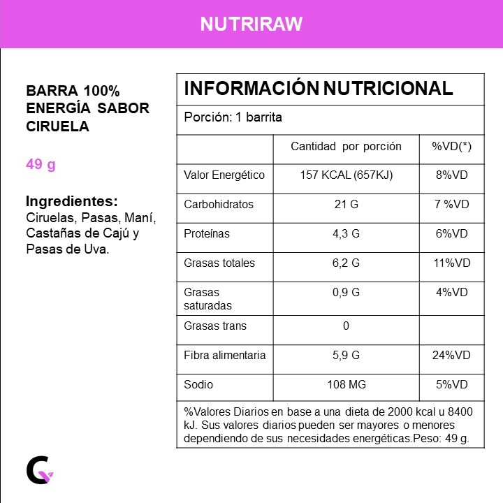 Caja x 12 barritas energéticas CIRUELA