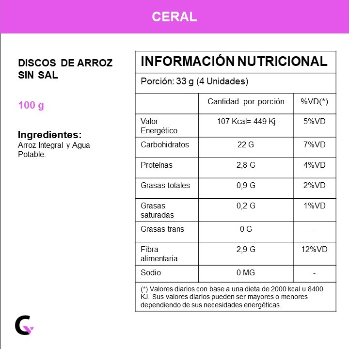 DISCOS de ARROZ S/SAL x100g - Ceral