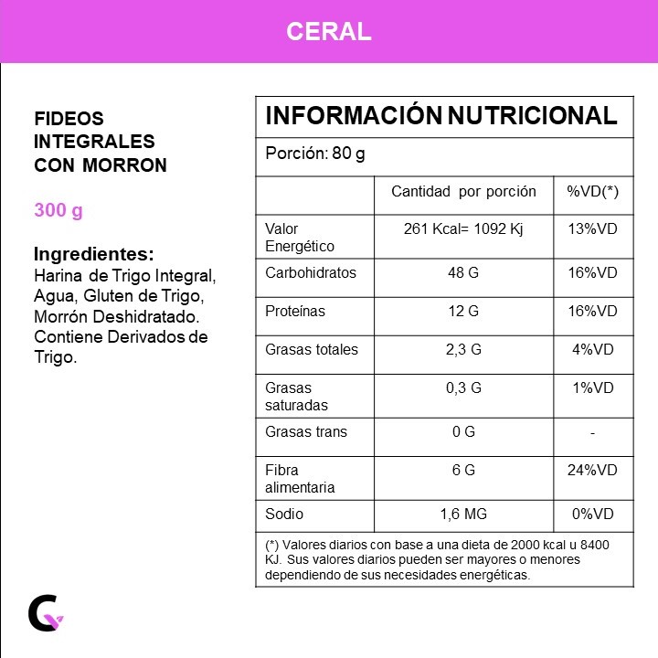 FIDEOS integrales de MORRON x300g - Ceral