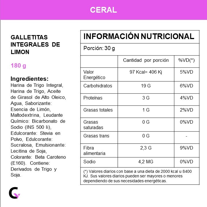 GALLETITAS integrales de LIMON x180g - Ceral