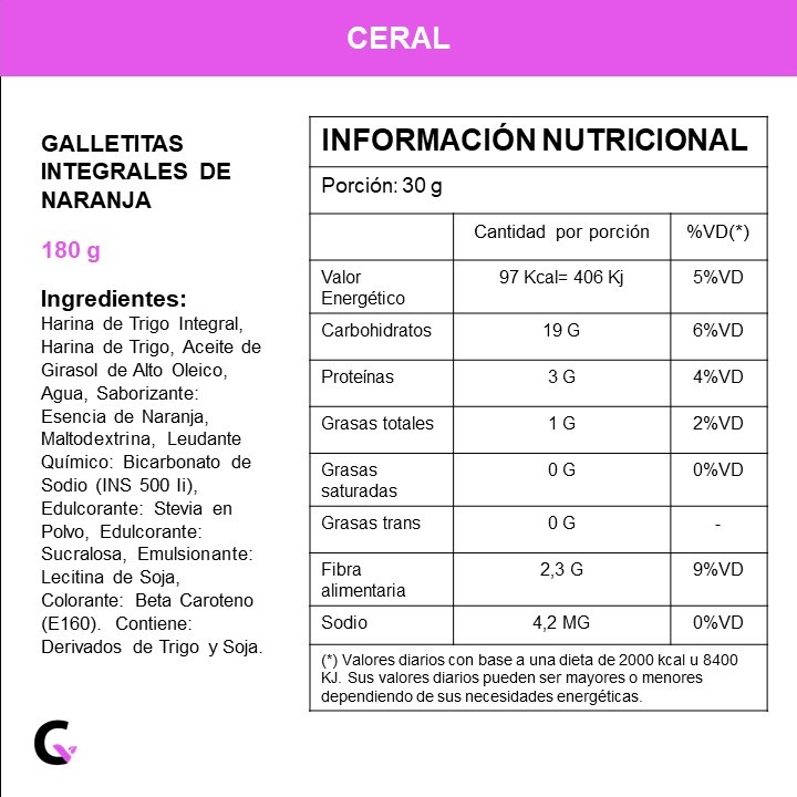 GALLETITAS integrales de NARANJA x180g - Ceral