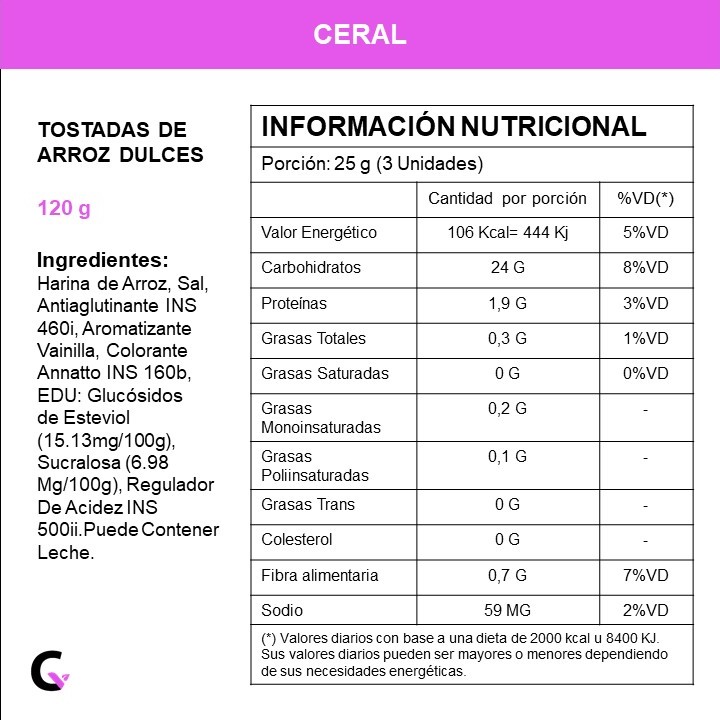 TOSTADAS de ARROZ DULCES x120g - Ceral