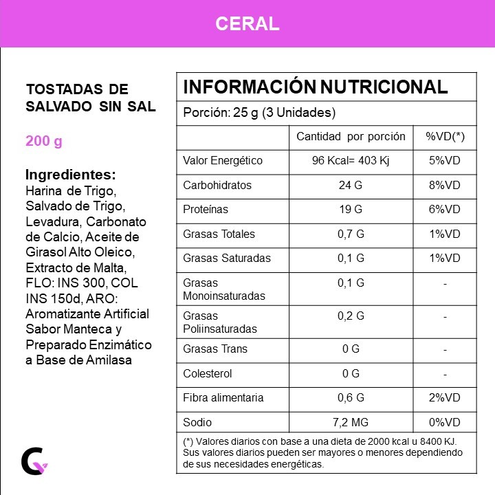 TOSTADAS de SALVADO S/SAL x200g - Ceral