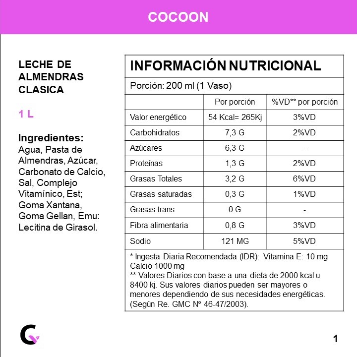 BEBIDA de ALMENDRAS clasica  x1l - Cocoon