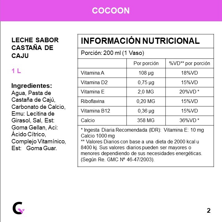 BEBIDA de CASTAÑAS de caju x1l - Cocoon