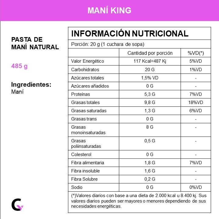 Pasta de mani natural x485g - Mani King