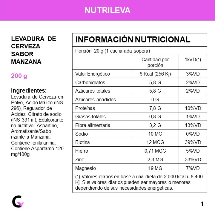 Levadura de cerveza sabor MANZANA x200g - Nutrileva