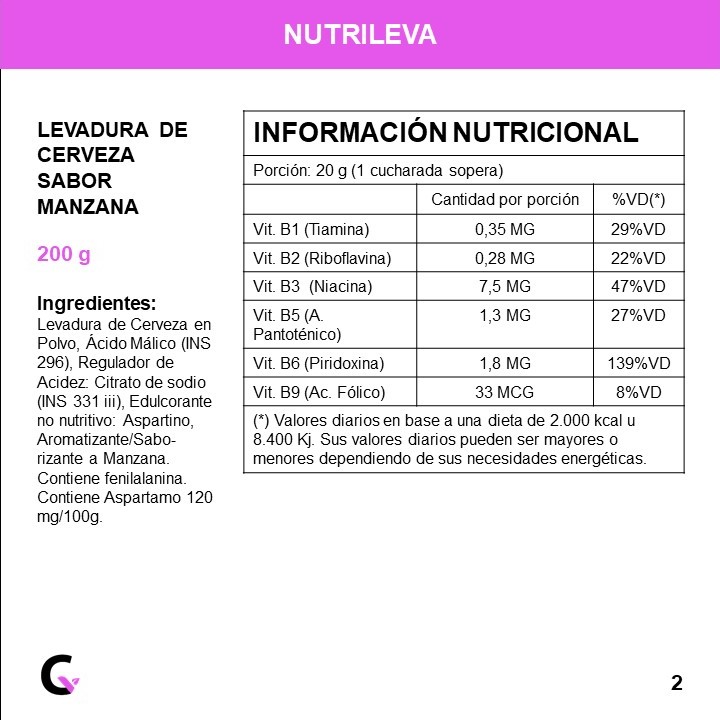 Levadura de cerveza sabor MANZANA x200g - Nutrileva