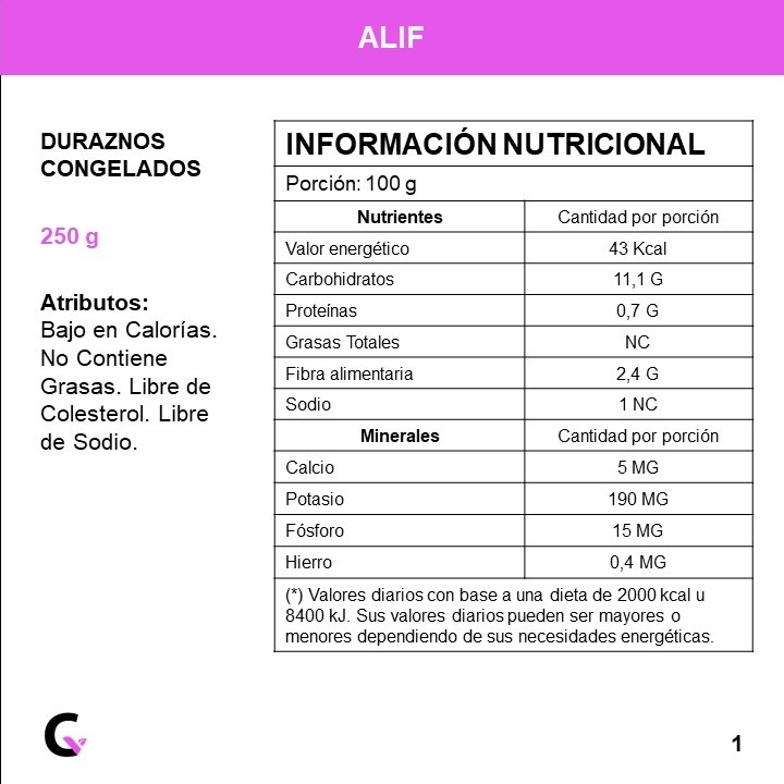 DURAZNO congelado x250g - Alif