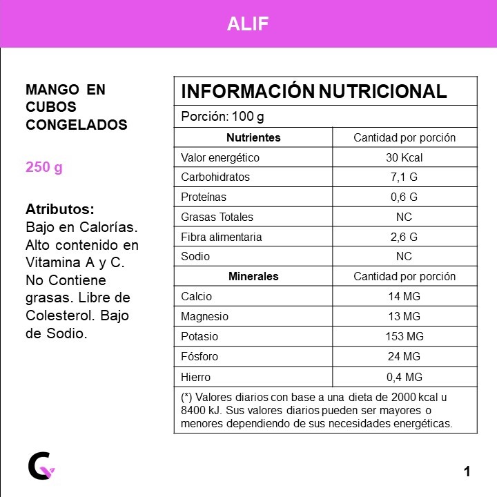 MANGO en CUBOS congelado x250g - Alif