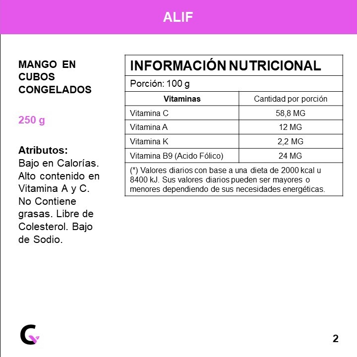 MANGO en CUBOS congelado x250g - Alif