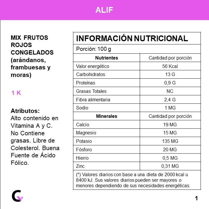 MIX FRUTOS ROJOS (arandanos, frambuesas, moras) x1kg - Alif