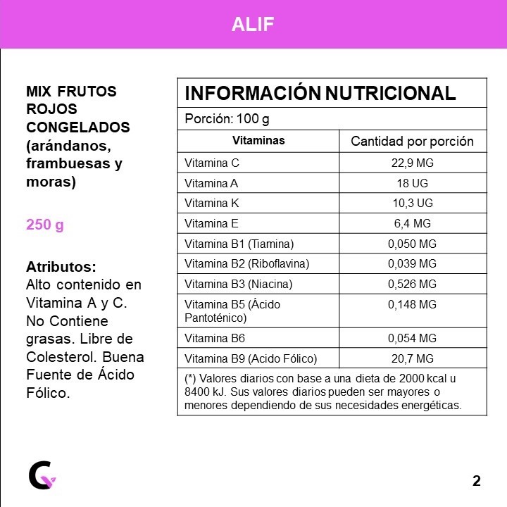 MIX FRUTOS ROJOS (arandanos, frambuesas, moras) x250g - Alif