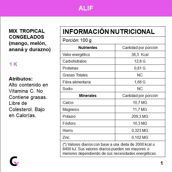 MIX TROPICAL congelado (mango, melon, anana y durazno) x1kg - Alif