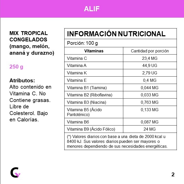 MIX TROPICAL congelado (mango, melon, anana y durazno) x250g - Alif