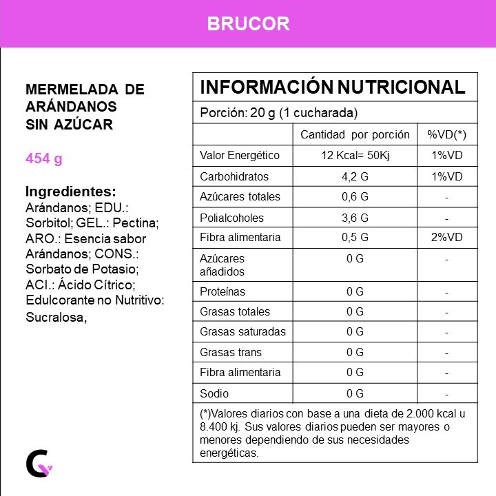 Mermelada de ARANDANOS s/AZUCAR x454g - Brucor