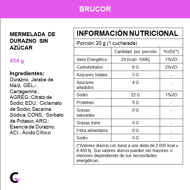 Mermelada de DURAZNO s/AZUCAR x454g - Brucor