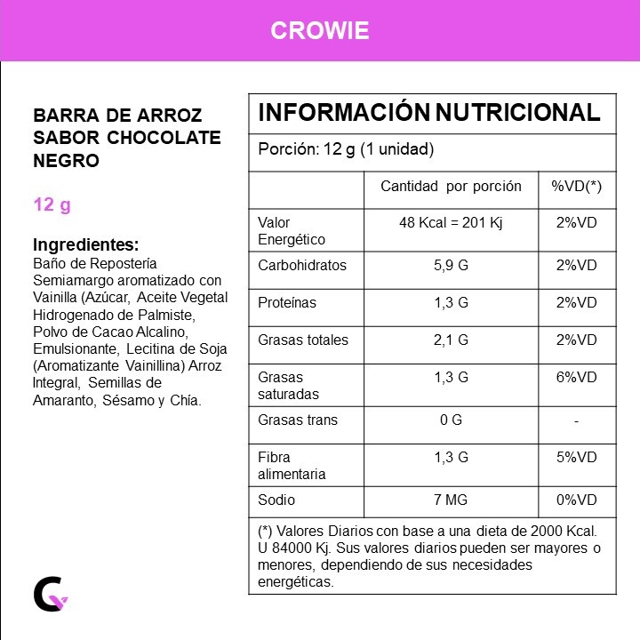 Caja x12 Barras de ARROZ c/chocolate NEGRO - Crowie