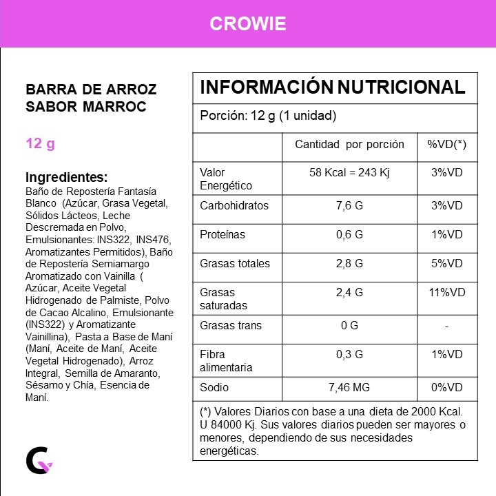 Caja x12 Barras de ARROZ sabor MARROC - Crowie