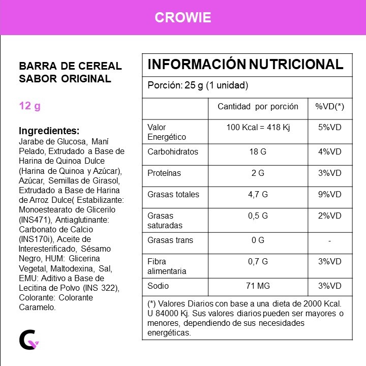 Caja x12 barras de CEREAL sabor ORIGINAL - Crowie