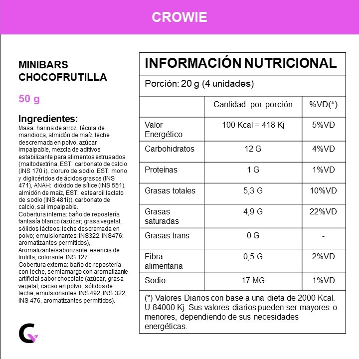 MiniBars sabor CHOCOFRUTILLA x50g - Crowie