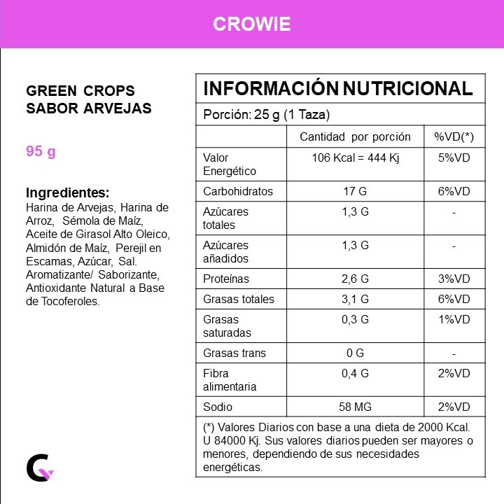 Snack GREENCROPS sabor ARVEJAS x95g - Crowie