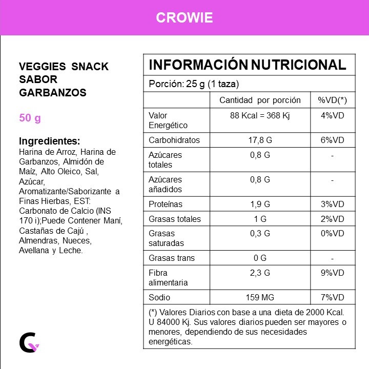 VEGGIES snack sabor GARBANZOS x50g - Crowie