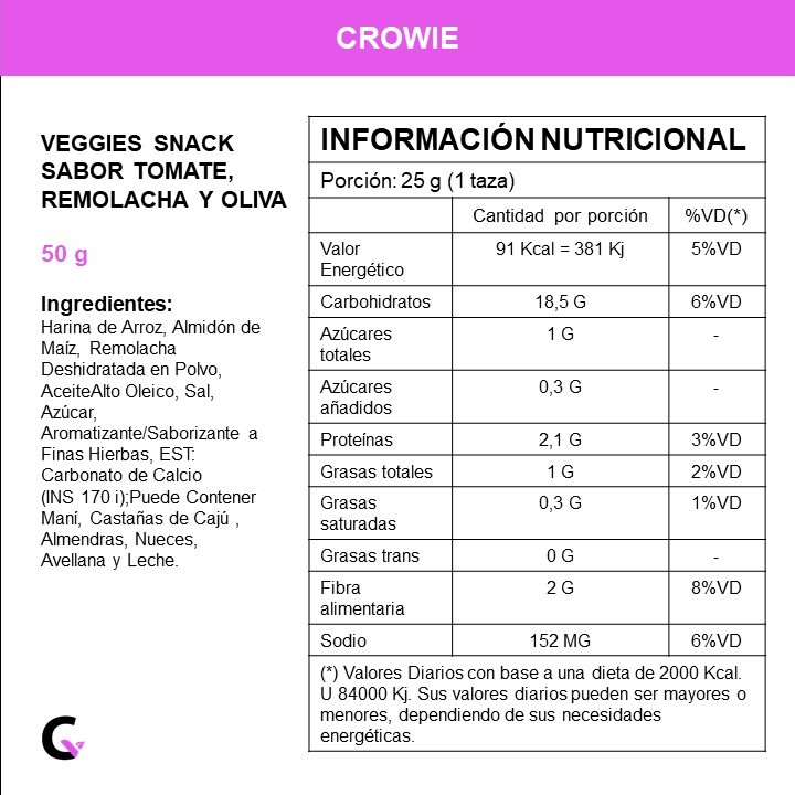 VEGGIES snack sabor TOMATE x50g - Crowie