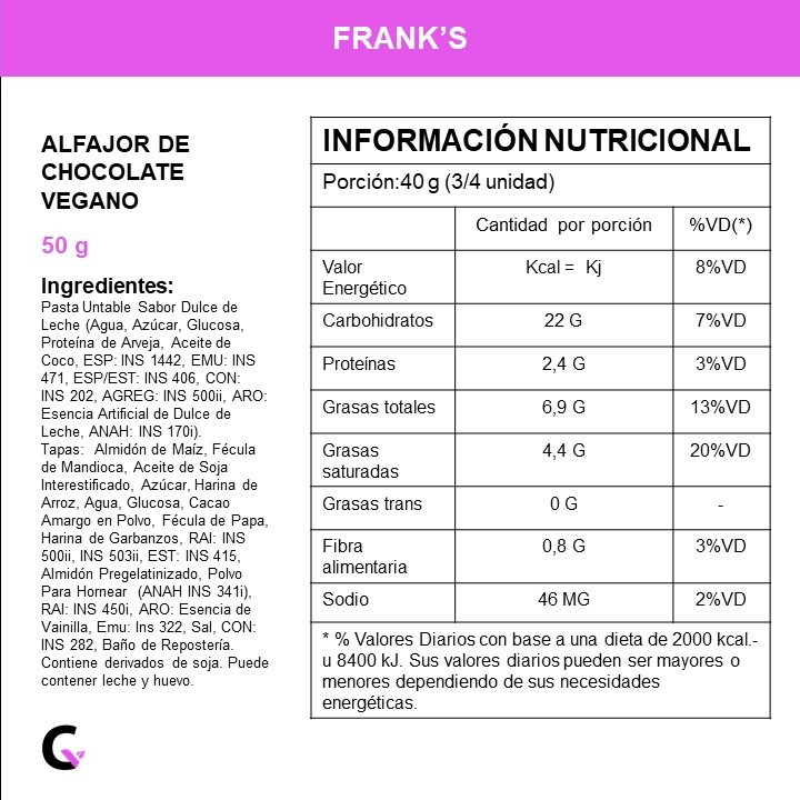 Caja x8 alfajores de CHOCOLATE VEGANO - Frank's