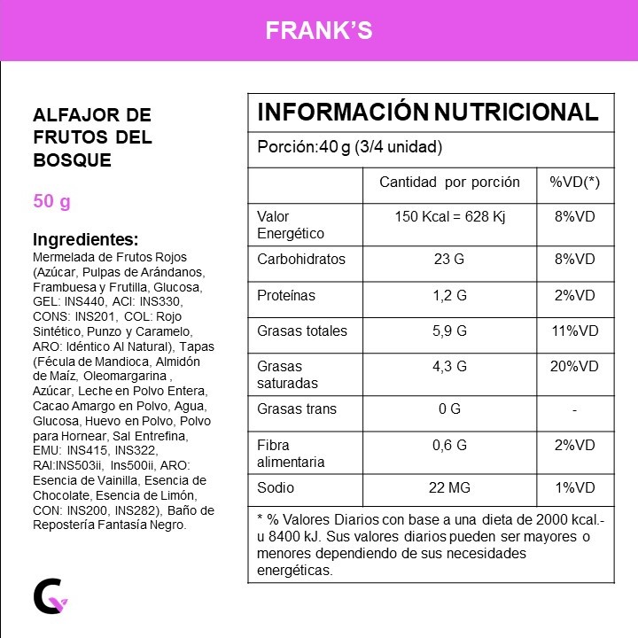 Caja x8 alfajores de FRUTOS del BOSQUE - Frank's