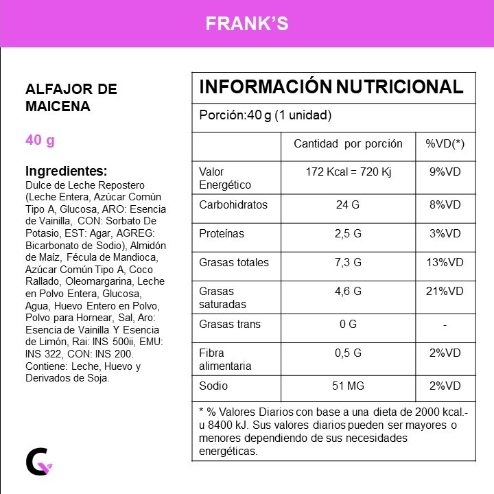 Caja x8 alfajores de MAICENA - Frank's