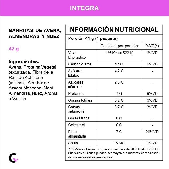 Caja x10 barritas - AVENA, ALMENDRAS y NUEZ - Integra