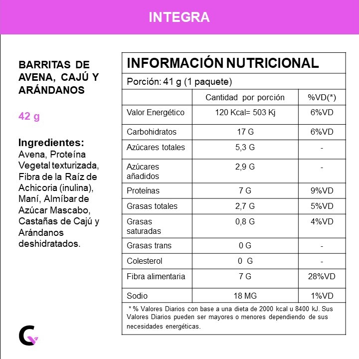 Caja x10 barritas - AVENA, CAJU y ARANDANOS - Integra