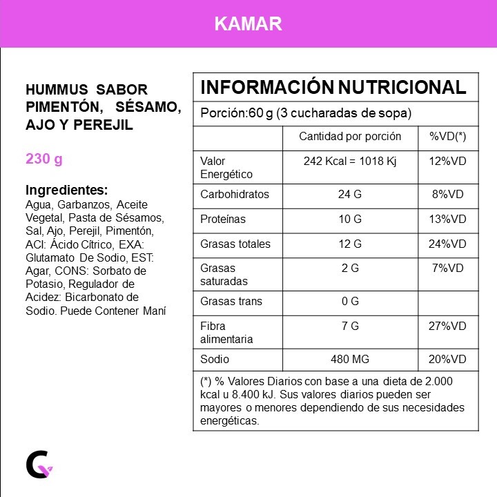 Hummus con PIMENTON x230g - Kamar