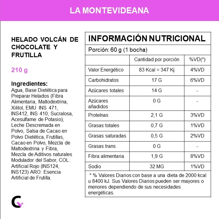 FitCream - Helado de VOLCAN de CHOCOLATE y FRUTILLA x250g - La Montevideana