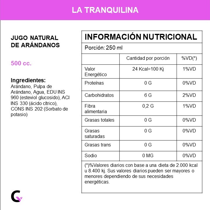 Jugo natural de ARANDANOS x500ml - La Tranquilina