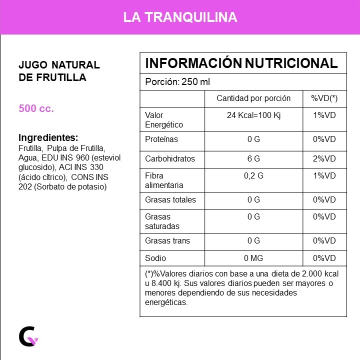 Jugo natural de FRUTILLA x500ml - La Tranquilina