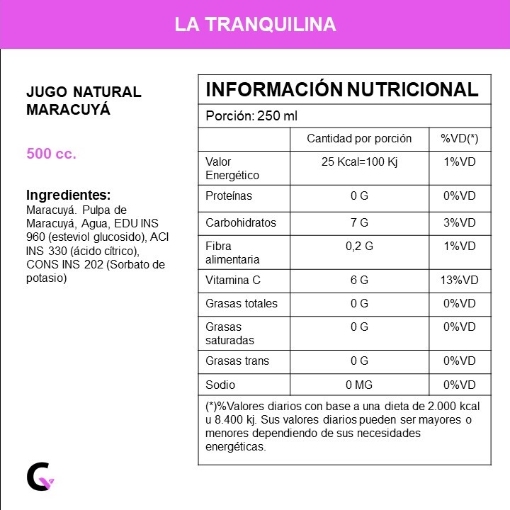 Jugo natural de MARACUYA x500ml - La Tranquilina