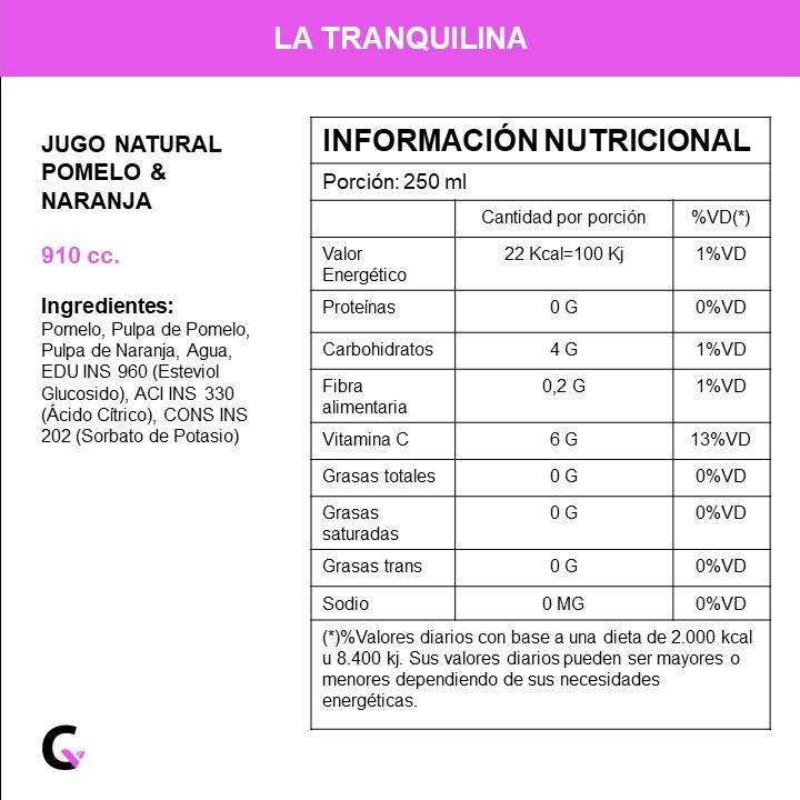 Jugo natural de POMELO y NARANJA x910ml - La Tranquilina