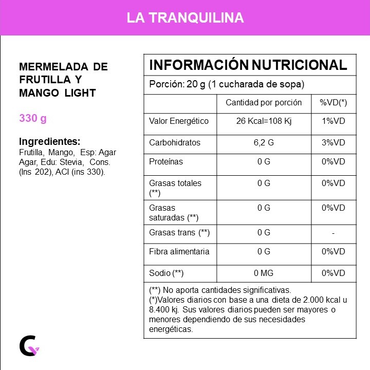 Mermelada de FRUTILLA y MANGO LIGHT x330g - La Tranquilina