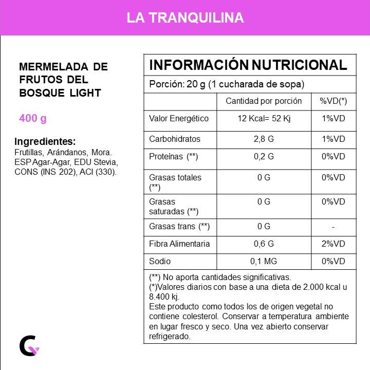 Mermelada de FRUTOS DEL BOSQUE LIGHT x330g - La Tranquilina